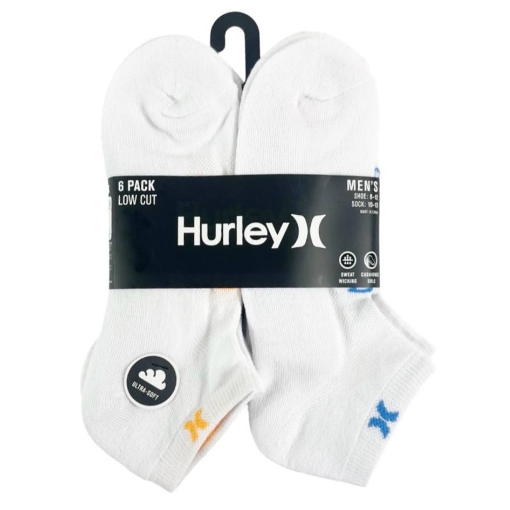 Hurley 6 Pairs Low Cut Cushioned Sole Socks NEW